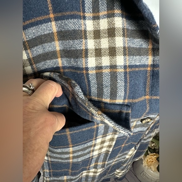 Navy blue/cream/orange super heavy duty button down plaid shirt - Picture 3 of 9